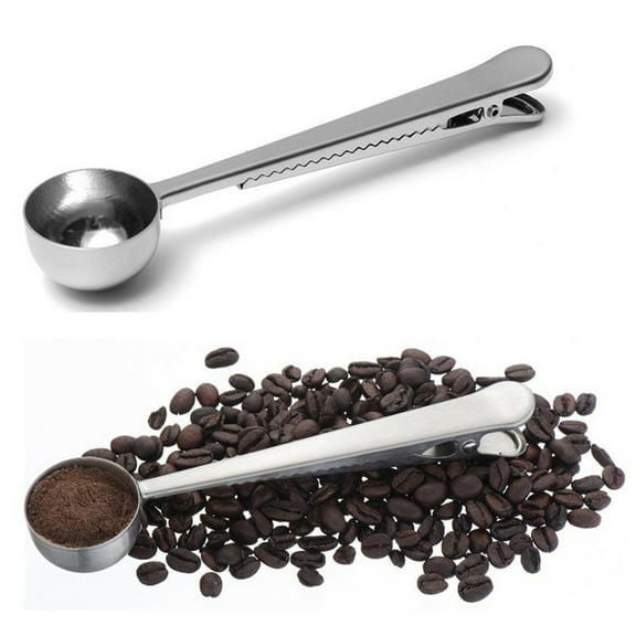 DAMAI 2-in-1 Stainless Steel Coffee Scoop & Bag Clip, Stainless Steel Tablespoon ,Coffee Spoon With long handle Multifunction Sealing Bag Clip ,For Coffee, Protein Powder, Instant Drinks