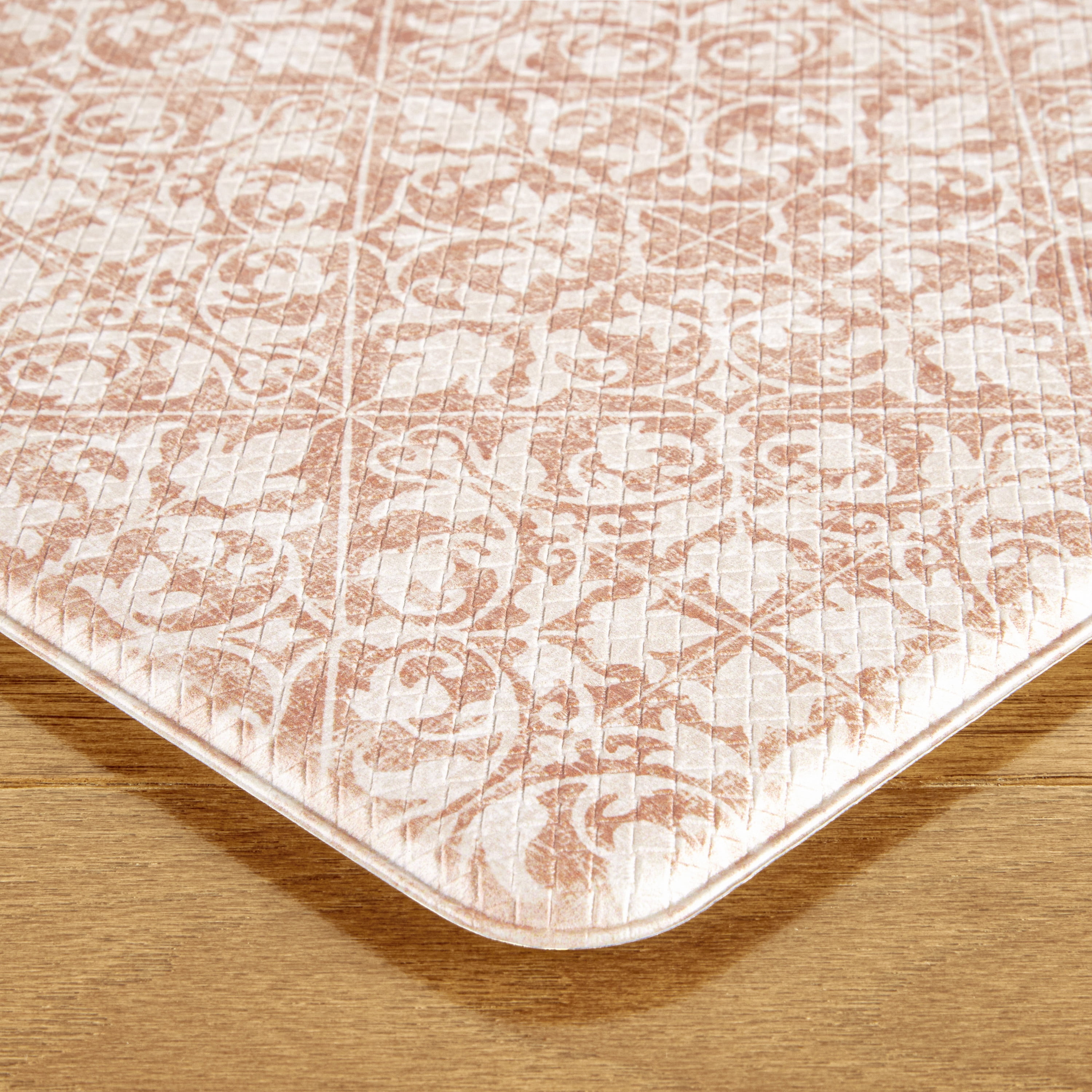 TOWN & COUNTRY BASICS Comfort Plus Vintage Medallion Tile Anti Fatigue Comfort Mat, Kitchen Runner Mat, Standing Desk Mat, Dorm Room Rug, Non-Slip Backing, Rust, 18"x55"