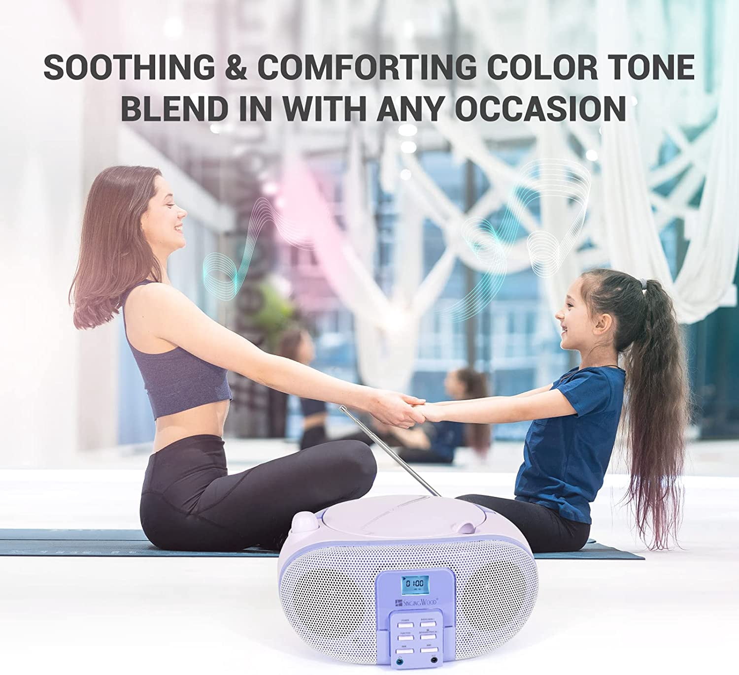 SingingWood GC01 Macarons Series Portable CD Player Boombox with AM FM Stereo Radio Kids CD Player LCD Display, Front Aux-in Port Headphone Jack, Supported AC or Battery Powered -Lavender