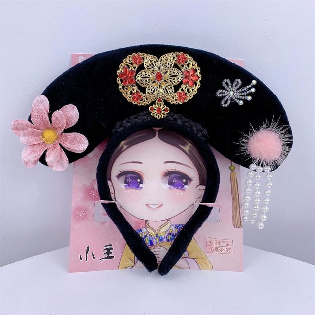 Diadema de rejilla de estilo chino para Año Nuevo, tocado de princesa de estilo palaciego, borla de flor de mariposa antigua, bandera para la cabeza