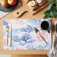 thumbnail image 2 of Blue Pink Coral Placemats Set of 8 Beach Ocean Summer Coastal Place Mats Indoor Wipeable Table Mats Washable Cloth Dining Table Placemats for Kitchen Holiday Party Home Decor 13x19 Inch, 2 of 9