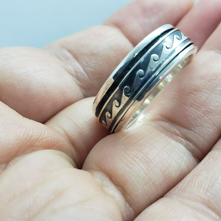 指輪・リング BLENDOFF Blade Ring Silver 925 929 Sterling Silver Spinner Ring with Wave Design - Walmart.com