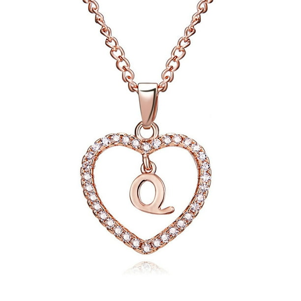 Qarigey Collar con colgante de corazón de cristal de oro rosa de 26 letras, cadena para clavícula, regalo para pareja Ropa, zapatos y accesorios Miscelánea q