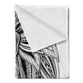 thumbnail image 2 of Lion Soft Flannel Fleece Throw Blanket, Wilderness Savannah Animal with Boho Mane Made from Leaves Illustration, Cozy Plush for Indoor and Outdoor Use, 70" x 90", Black and White, by Ambesonne, 2 of 5