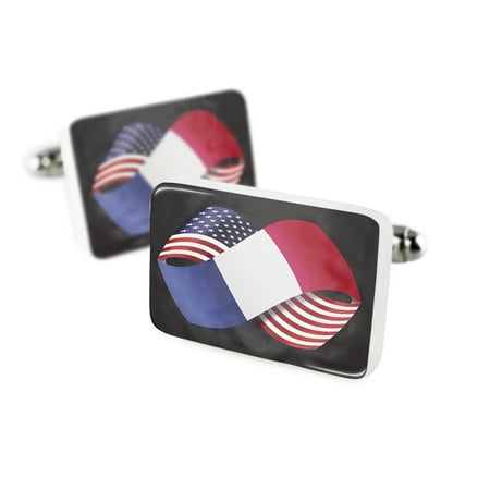 Cufflinks Friendship Flags USA and French Porcelain Ceramic NEONBLOND