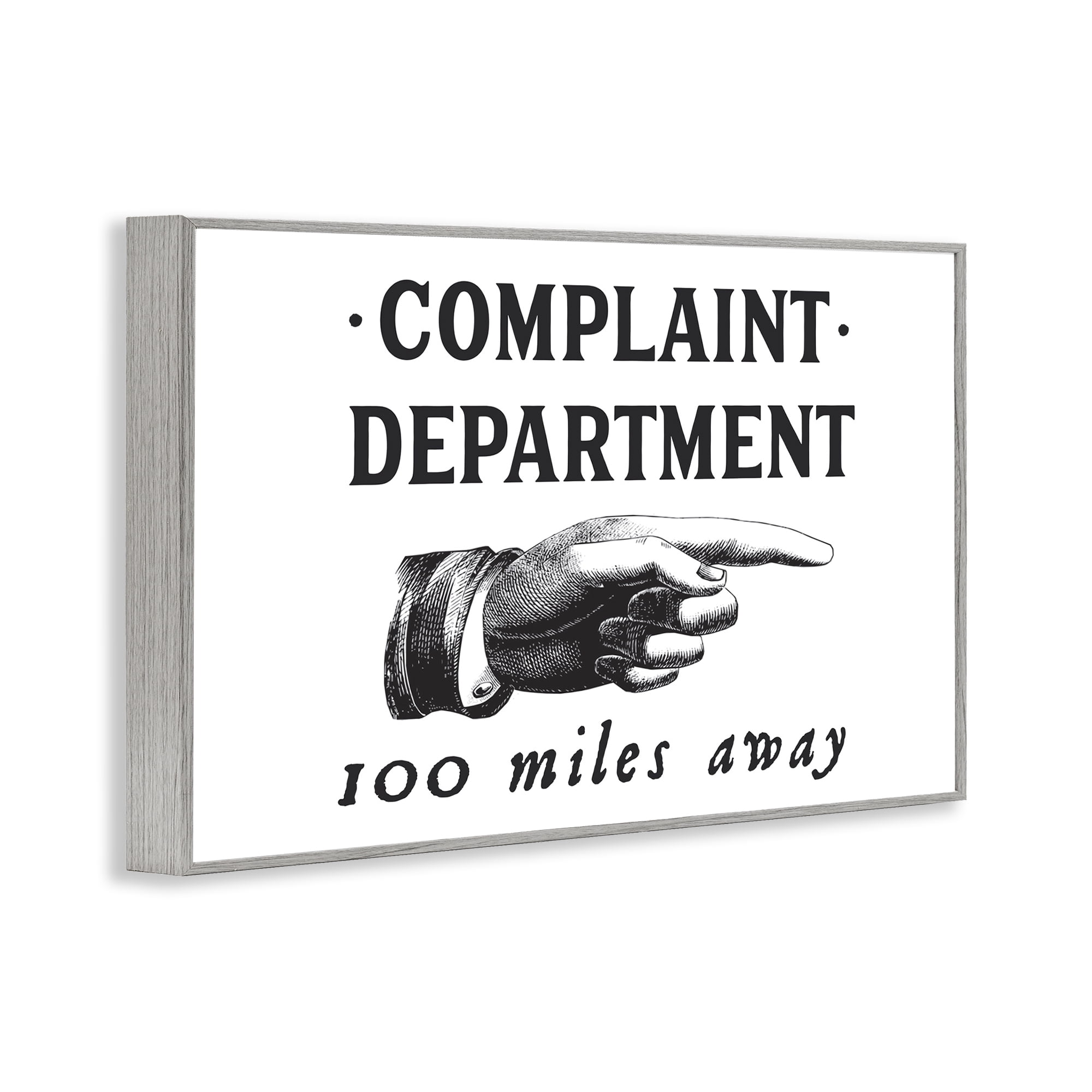 Stupell Industries Complaint Department Pointing Typography Painting Gray Framed Art Print Wall Art, 30 x 20