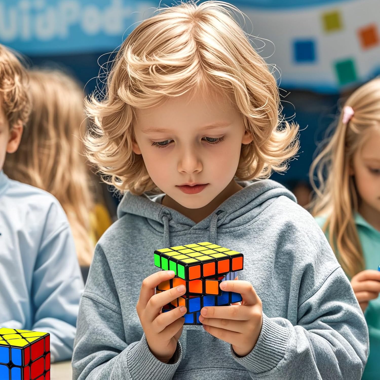 AuntyFey 5 Pack Magic Speed Cube Set, 2x2, 3x3, 4x4, Triangle Megaminx Stickerless Speed Cubes for Kids & Adults