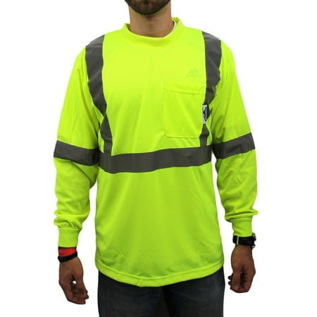 3XL / Class 2 Max-dry Moisture Wicking Mesh Long Sleeve Safety T-shirt, Neon