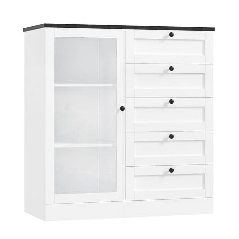 hostack modern 5 drawer dresser HOSTACK 5 Drawer Dresser with Door, White Storage Cabinet with Drawers and  Shelves, Wide Wood Dresser, Modern Chest of Drawers Organizers for Living  Room, Kitchen, Hallway