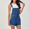 thumbnail image 7 of Women's Solid Loose Fit Denim Overalls with Multiple Pockets Casual Jumpsuit Blue L, 7 of 7