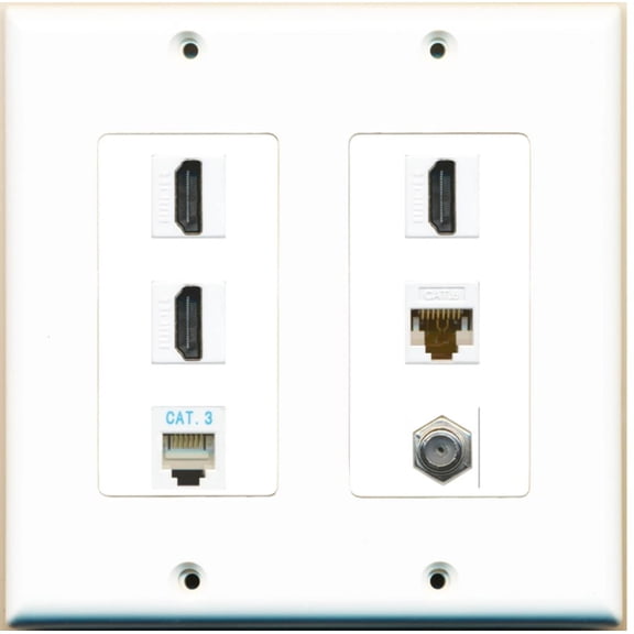 Ultra Spec Cables 3 Port HDMI Coax Cat6 Phone Wall Plate 2 Gang