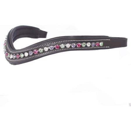 Exion Horse Browband For English Bridle | Curved Shape Padded Equestrian Browband For Show & Dressage | Clear Peridot Fuchsia Tanzanite Crystal Browband For Horses