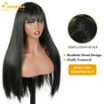 thumbnail image 3 of Queentas 22" Long Black Wig Straight Black Wigs with Bangs Human Hair Wigs for Women Glueless Wigs for Women Black Long Bob Wigs, 3 of 8
