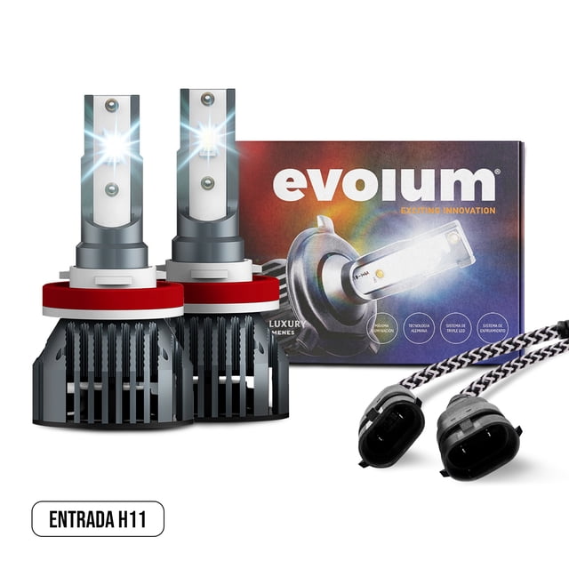 Luces Led para Auto - EVOLUM - Modelo Ultra Luxury 14,000 lúmenes - Resistencia al Agua - Haz de luz Perfecto: Luz Blanca (H11)