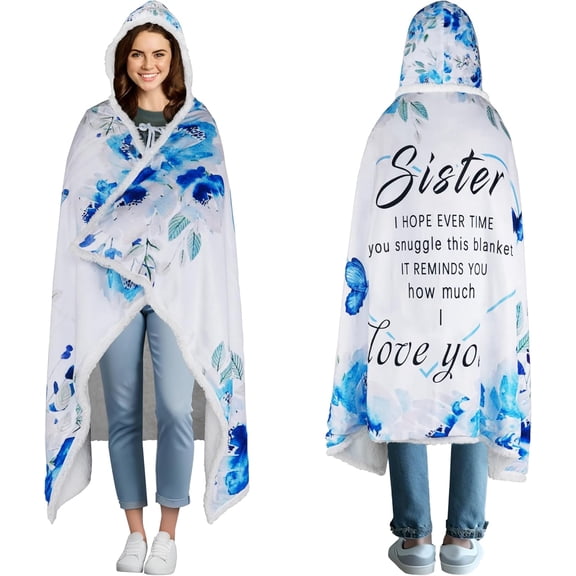 Sister Wearable Blanket Hoodie Sherpa Fleec, Christmas Gifts for Sister Birthday Presents Ideas Oversized Blanket Hoodie Birthday Gifts for Sister