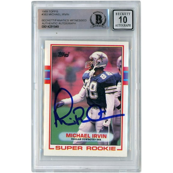 Michael Irvin Dallas Cowboys Autographed 1989 Topps #383 Beckett Fanatics Witnessed Authenticated 10 Rookie Card - Fanatics Authentic Certified
