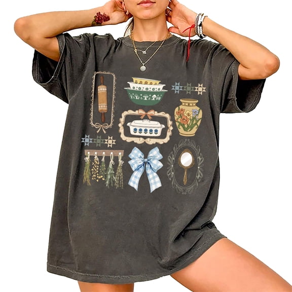 Grandmacore Cottagecore Floral Graphic Casual T-Shirt for Women