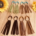 thumbnail image 7 of Bohemian Turquoise Beading Velvet Tassel Long Fringe Dangle Drop Earrings Gift, 7 of 7