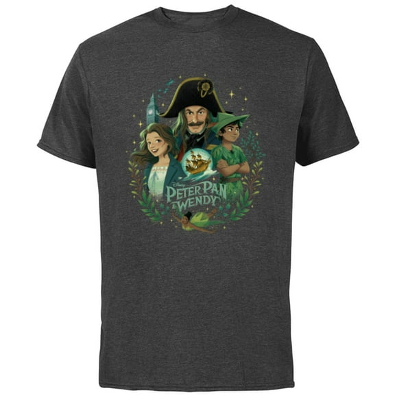 Disney Peter Pan & Wendy Illustrated Characters Disney  - Short Sleeve Cotton T-Shirt for Adults - Customized-Charcoal