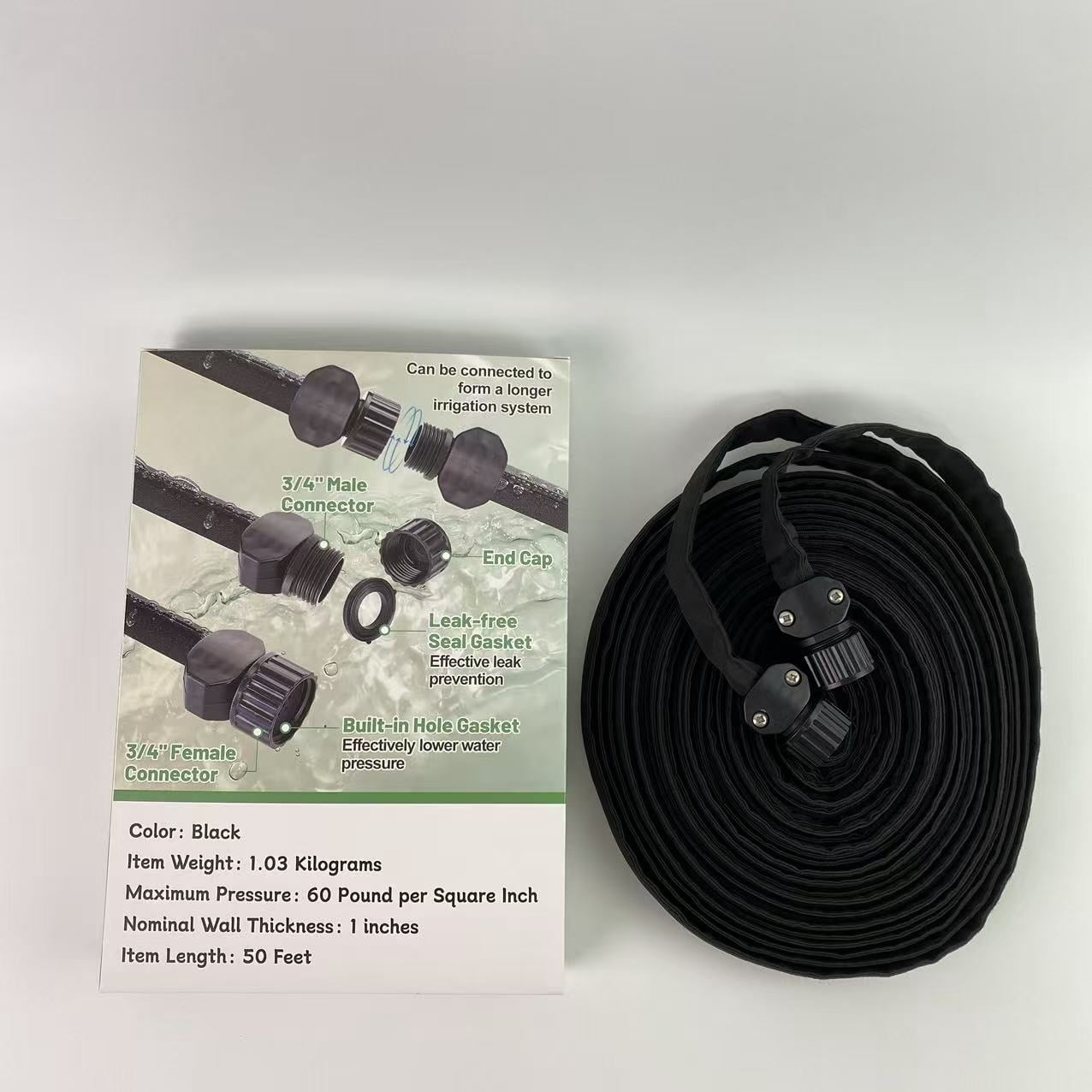 DRINCOSH PRO Watering hose, not of metal,Flat Soaker Hose for Garden Bed,25 50 75ft 50ft*2 1/2" Linkable Consistent Drip Irrigation (50FT)
