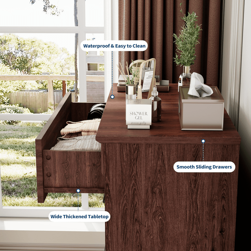TROPOW Farmhouse 4 Drawer Dresser for Bedroom, Tall Chest of Drawers with Metal Handles, Rustic Wooden Dresser TV Stand, for Living Room, Hallway,Brown