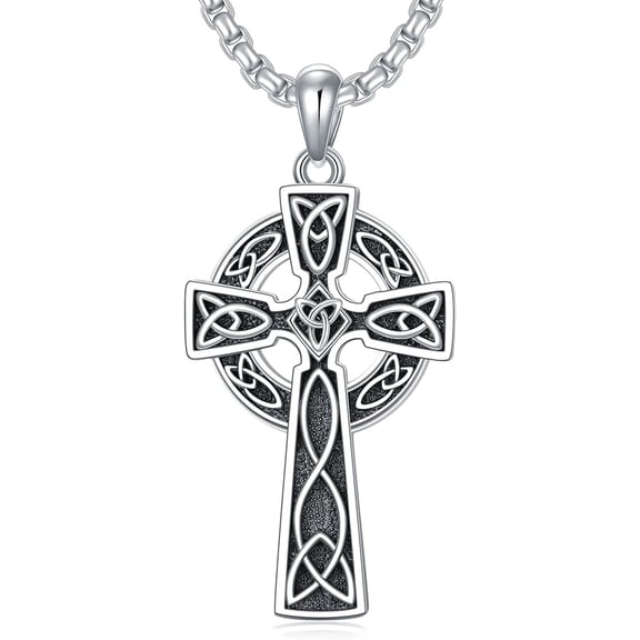 SOULMEET Irish Cross Necklace for Men Sterling Silver Celtic Knot Cross Pendant with 22” 2” Stainless Steel Chain Shamrock Tree fo Life Gift for Men Women