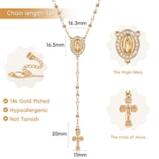 Women's Gold Virgin Mary Necklace - 14k Gold Plated Rosary Bead Cross Lariat Necklaces,Hypoallergenic Non Tarnish Gold Catholic Y Chain Necklace,Religious Rosary Crucifix Long Necklaces Jewelry Gift