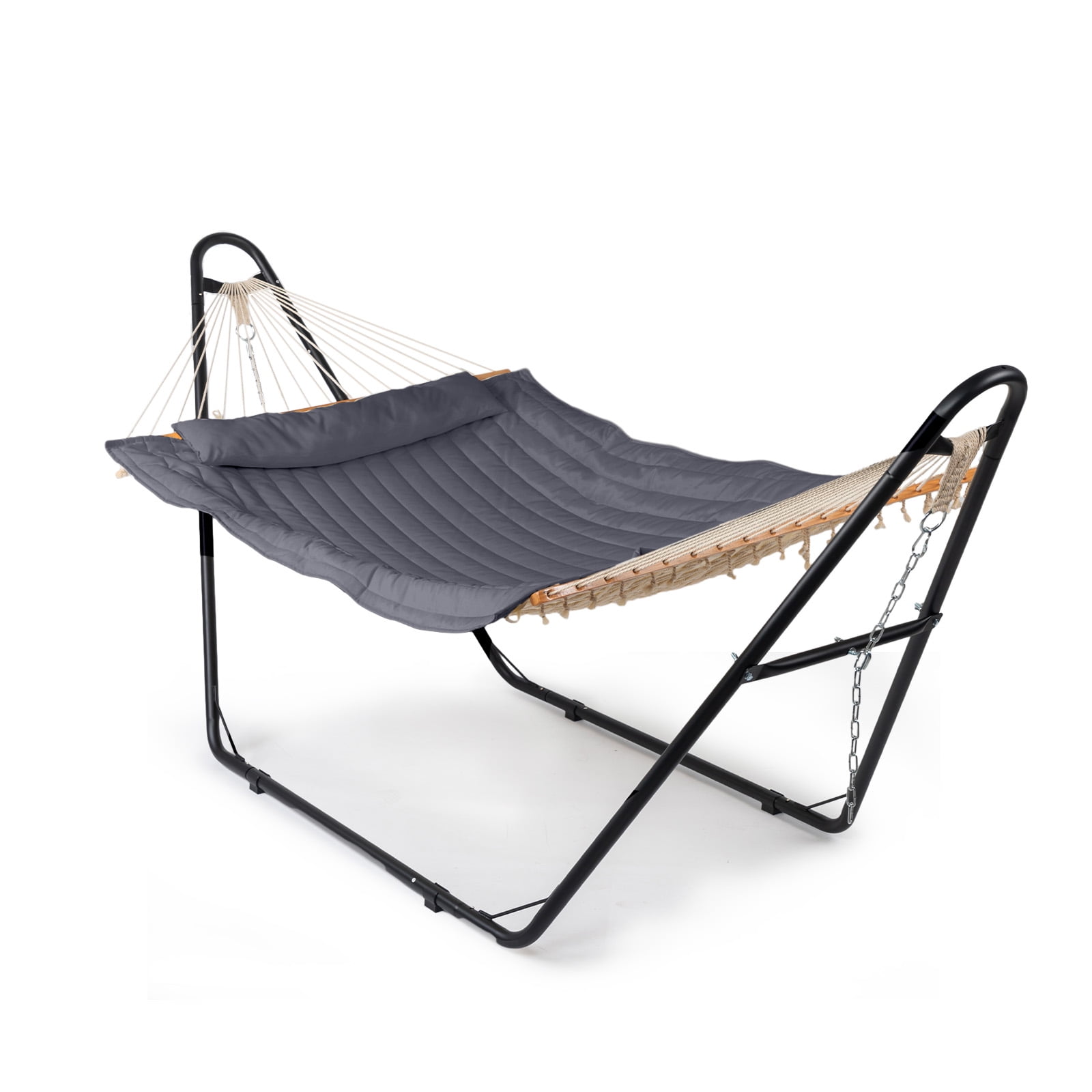 Zimtown Hammock Set, Heavy Duty Double Bar Frame with Quilted Bed & Bottom Storage Net, Gray & Black
