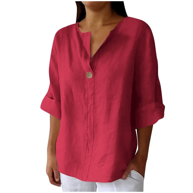 Vestidos Casuales Para Mujer, Blusas De Mujer De Moda Moda de verano para mujer, cuello en V, ocio, manga tres cuartos, color liso