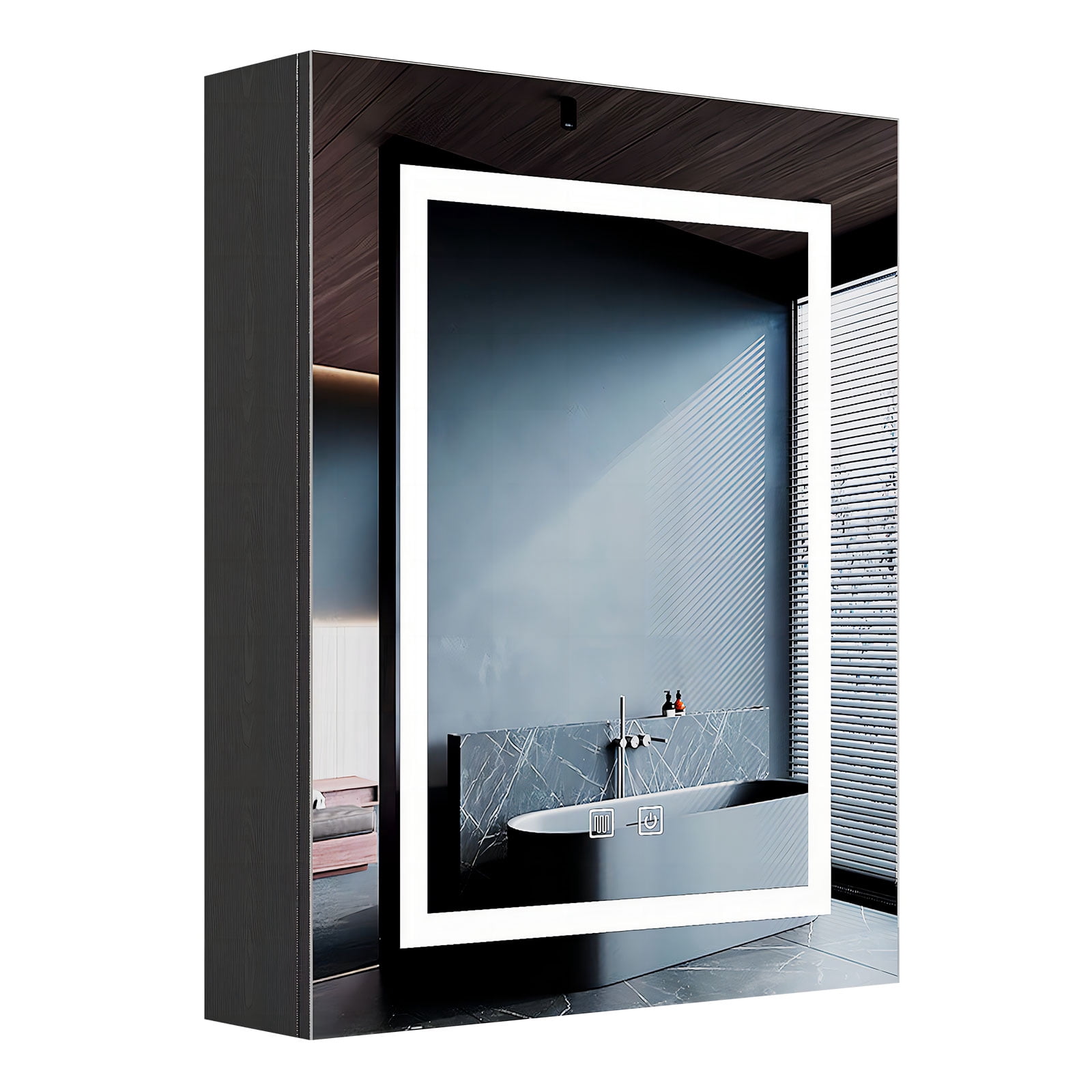 Hironpal LED Mirror Medicine Cabinet with Lights, 23.6"x 29.9" Wall-Mounted Bathroom Cabinet w/ Defogger, Dimmable, Memory function, Bathroom Mirror Cabinet,Black
