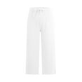 thumbnail image 5 of Bloomae Cotton Linen Pants for Women 2025 Wide Leg Cropped Lounge Trousers Drawstring Elastic Waist Summer Beach Pant Outfits with Pockets White XL, 5 of 7