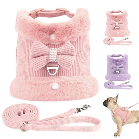 Didog No Pull Dog Harness and Leash set Cute Bow Puppy Jacket with Warm Fleece Neck