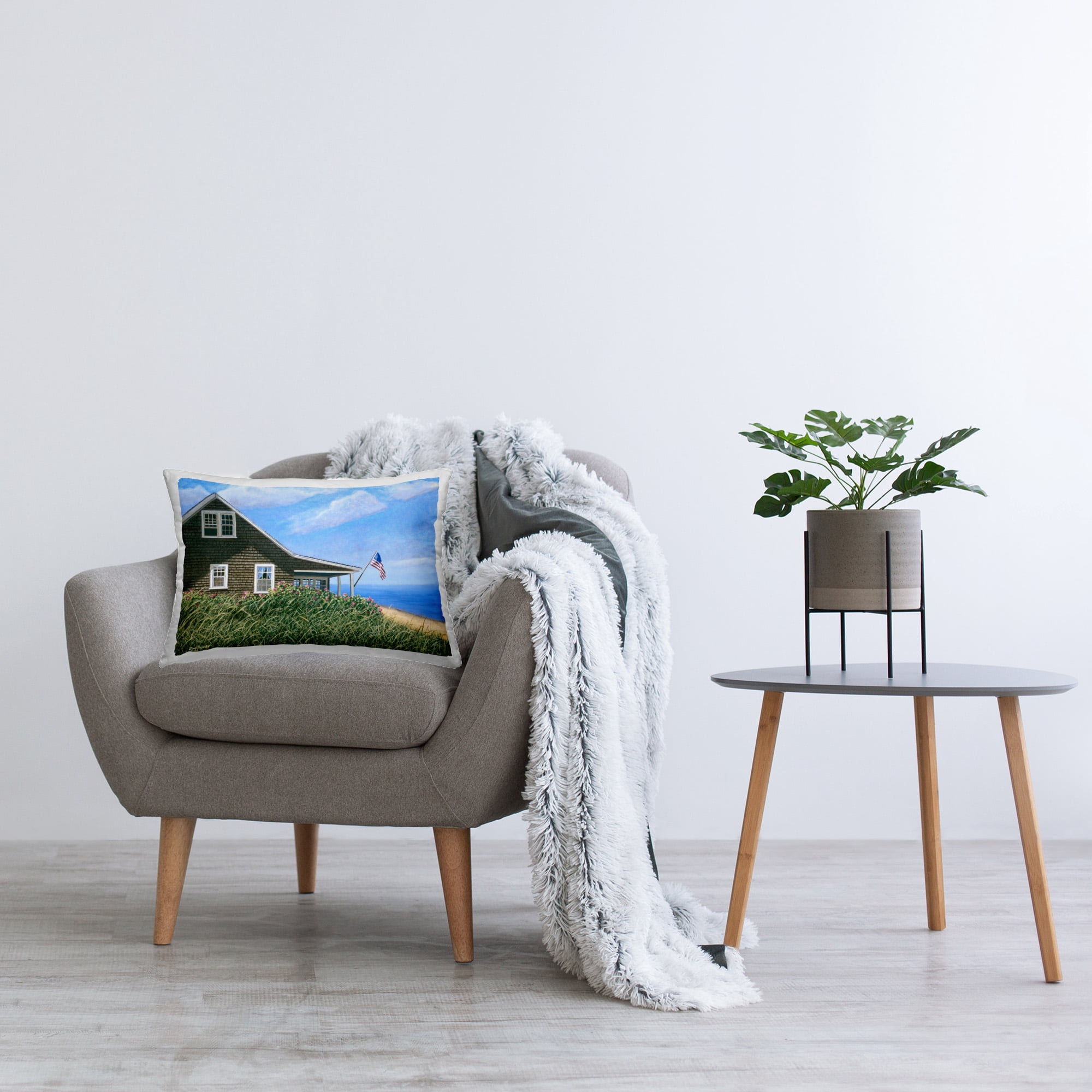 Stupell Industries Cape House with Flag Decorative Printed Throw Pillow Design by Tom Mielko