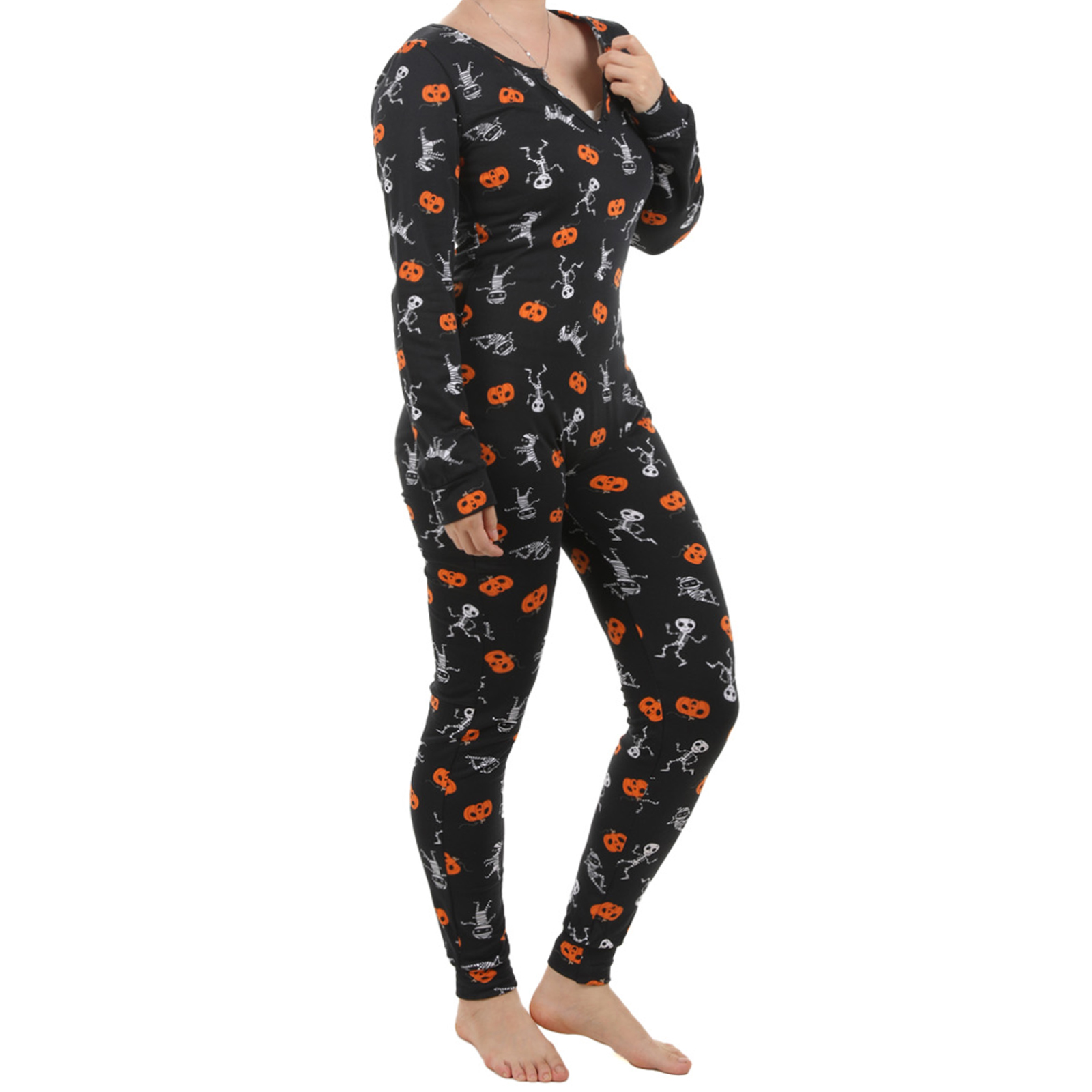 Matching Pajamas Set Adult Pumpkin Skeleton Pjs Onesie Sleepwear for Women Men Halloween Christmas Couples Loungewear
