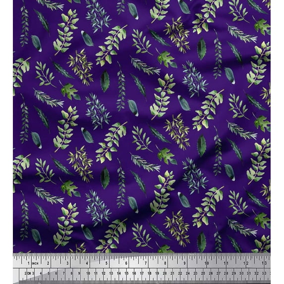 Soimoi Purple Cotton Duck Fabric Curry & Leaves Print Fabric by Yard 42 Inch Wide