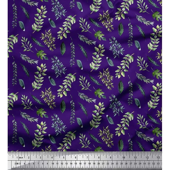Soimoi Purple Cotton Duck Fabric Curry & Leaves Print Fabric by Yard 42 Inch Wide