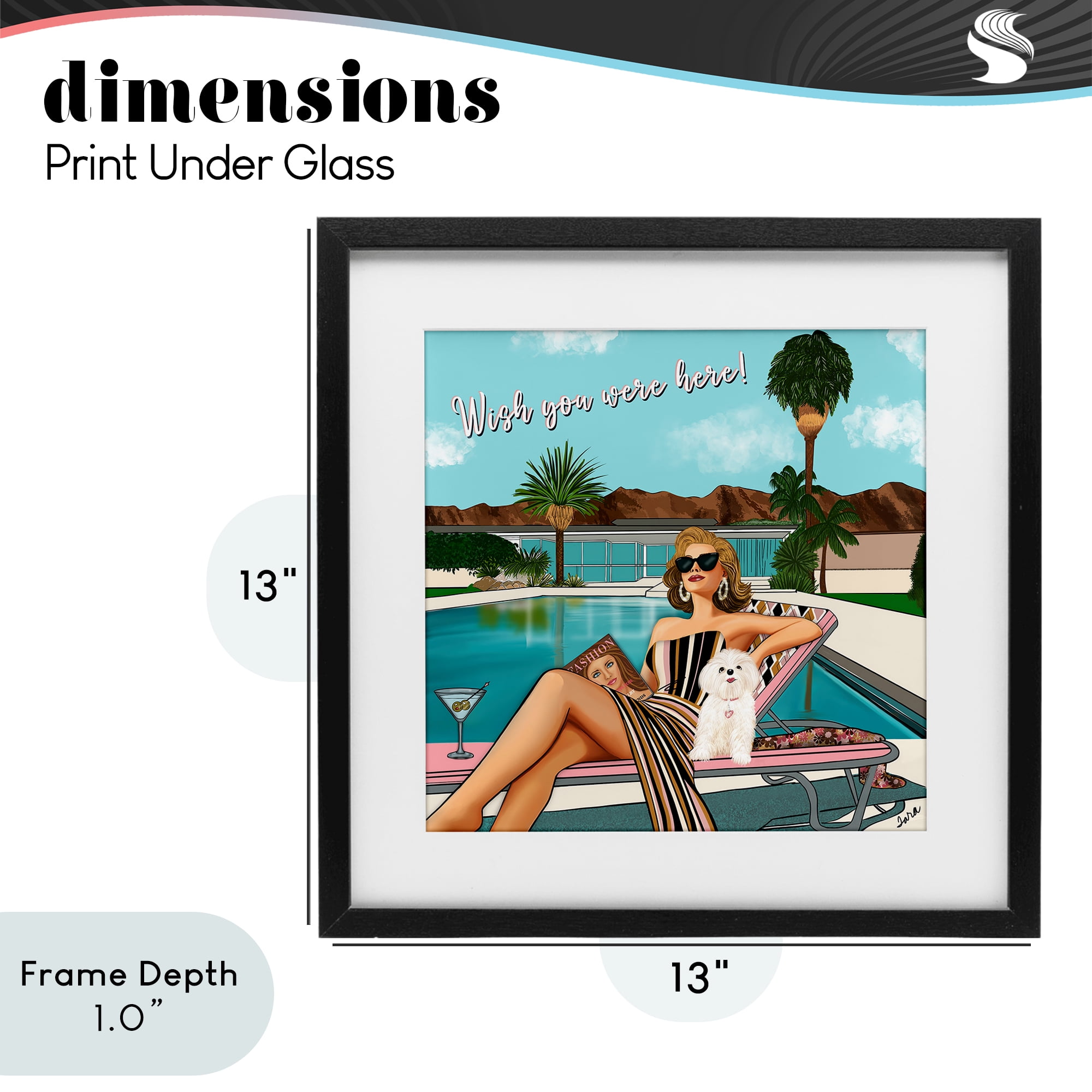 Stupell Industries Wish You Were Here Palm Springs Black Framed Print Under Glass, design by Tara Boone