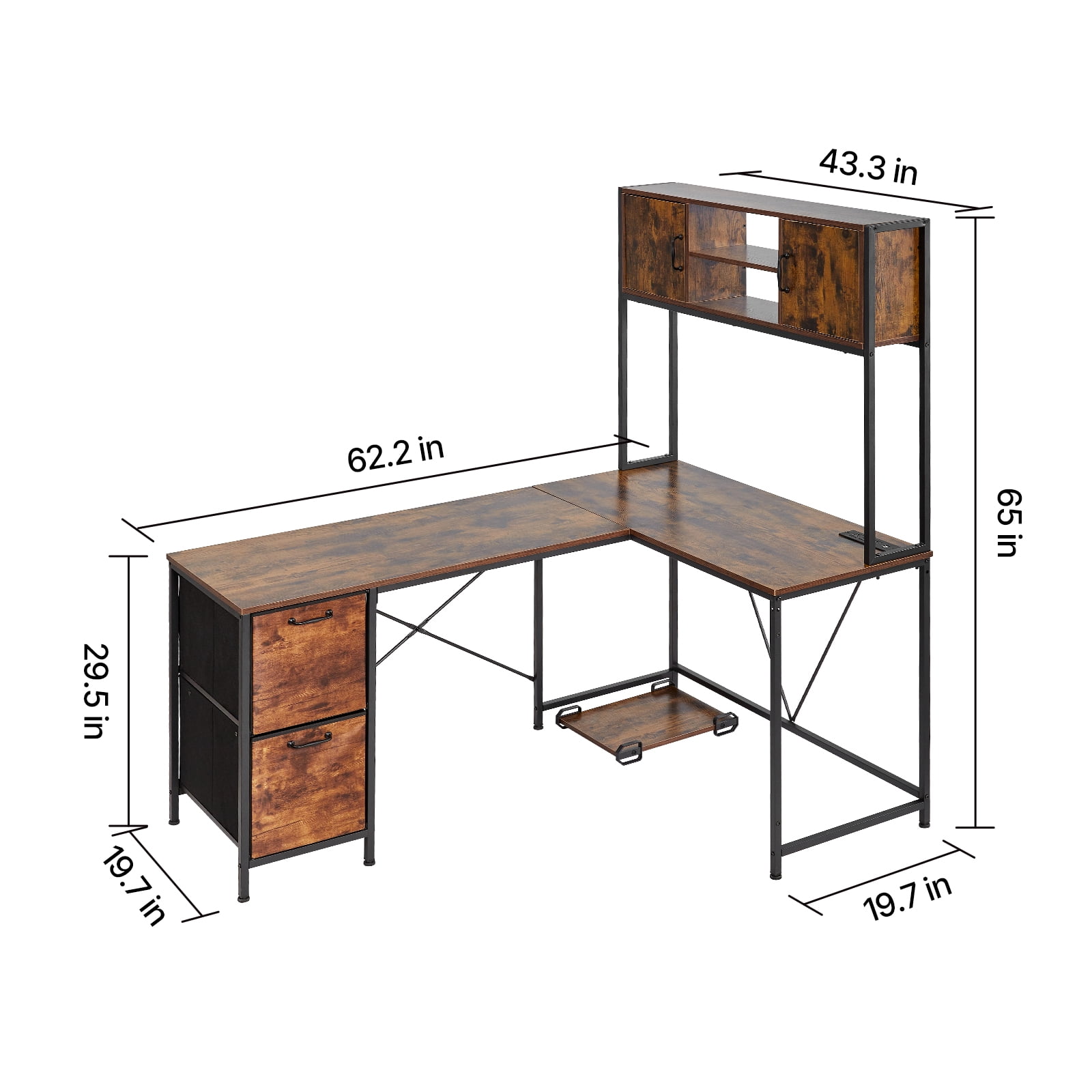 KFFKFF L-Shaped Gaming Desk with LED Lights, 62.2-inch Reversible Corner Computer Desk with Power Outlets, Adjustable CPU Stand & Storage Drawers, Modern PC Gaming Table for Home Office