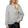 thumbnail image 2 of Lilgiuy Women's Solid Color Plaid Round Neck Sweater Fashion Casual Pullover Long Sleeve Knit for Work Office Business, 2 of 5