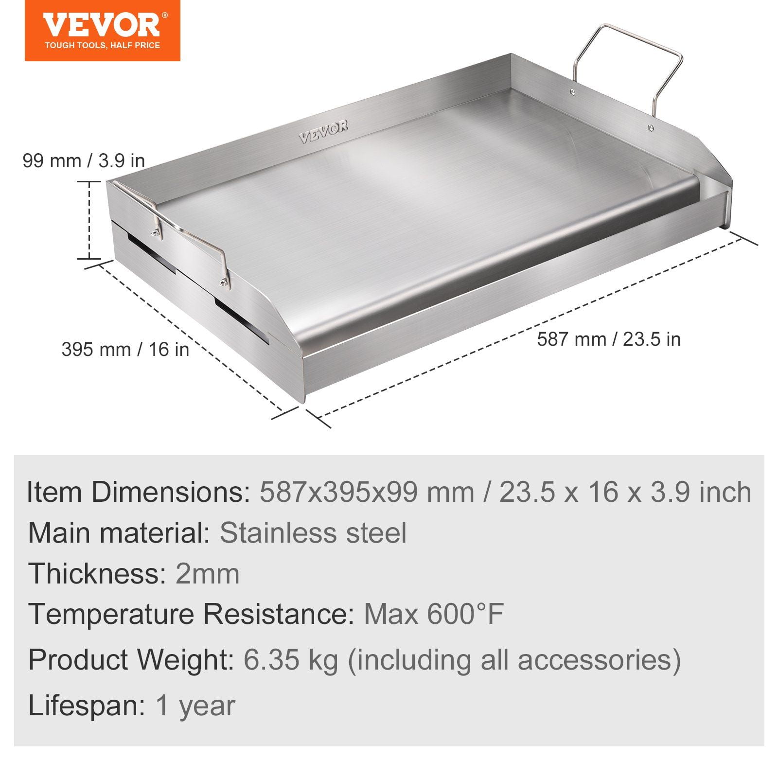23.5"x16" Stainless Steel Stove Top Griddle, Pre-Seasoned Non-Stick Double Burner Grill Pan for BBQ, Gas Stove, Kitchen – Oil Groove & Handles, Family Cookware, Silver