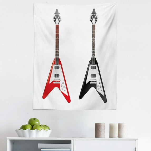 Guitar Tapestry, Musical Instrument with V Shaped Design Famous Rock and Roll Strings Creativity, Fabric Wall Hanging Decor for Bedroom Living Room Dorm, 5 Sizes, Multicolor, by Ambesonne