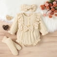 thumbnail image 2 of WRKEKC Infant Ruffle Knit Romper Set Matching Headband Button Front Thickened Warm Snug Comfortable Fitting Fall Winter Jumpsuit for Boys and Girls 0-12 Months, 2 of 9