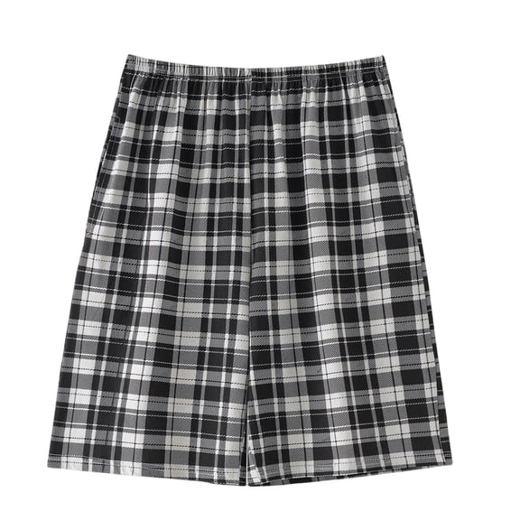 SOOMLON Pajamas for Men Shorts Big and Tall Elastic Waist Shorts Plaid Loungewear Travel Casual Clothes with Pockets