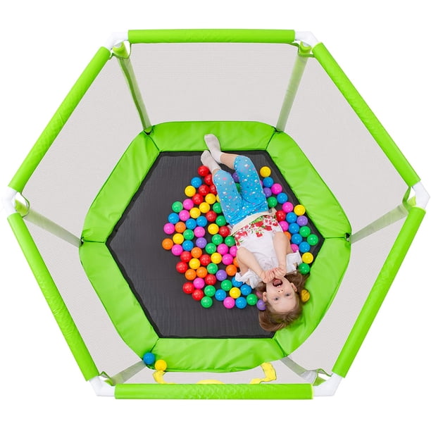 Toddlers Trampoline 55inch With Safety Enclosure Net And Balls Indoor Outdoor Mini Trampoline For Kids Green Walmart Com Walmart Com