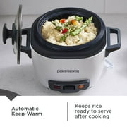BLACK+DECKER Electric Rice Cookers, W/ Steaming Basket, White - Nonstick Interior, Dishwasher Safe Parts