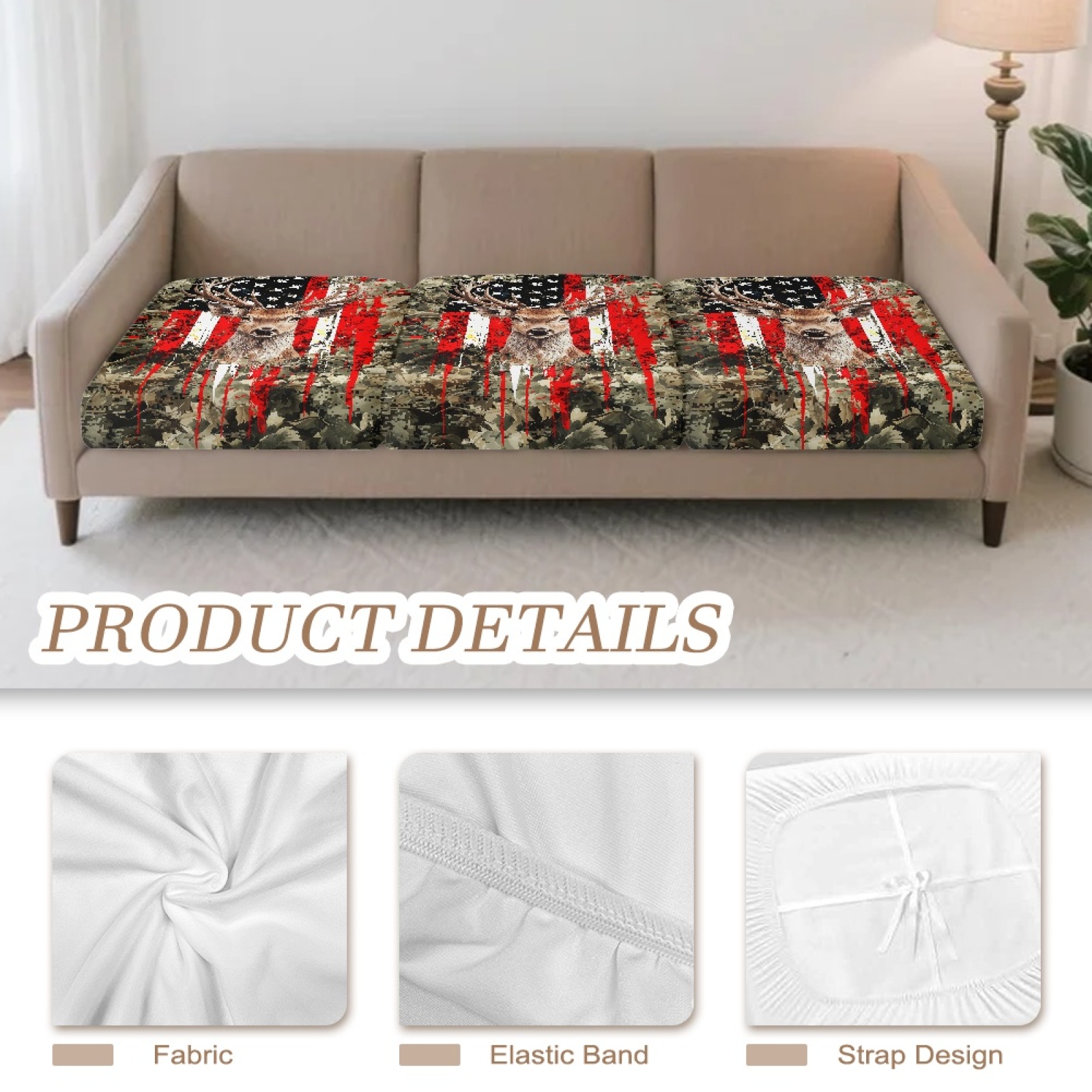 Xoenoiee American Flag Paint Splatter Print Couch Cushion Covers, Stretch Soft Couch Covers for Sofa, Washable Non-Slip Sofa Slipcover Furniture Protector for Indoor and Outdoor