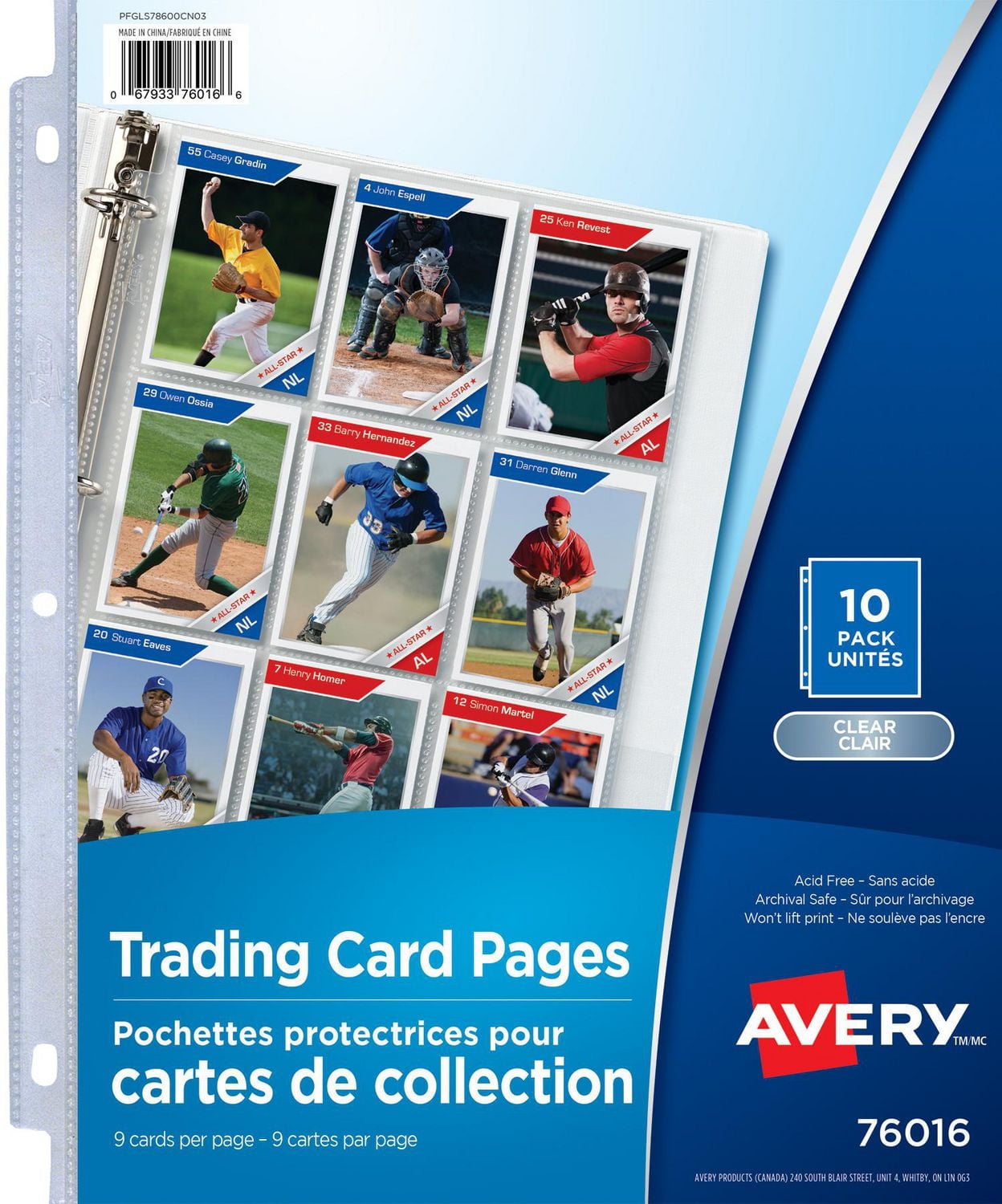 Avery Pochettes protectrices pour cartes de collection , sans acide, paquet de 10 - 76016