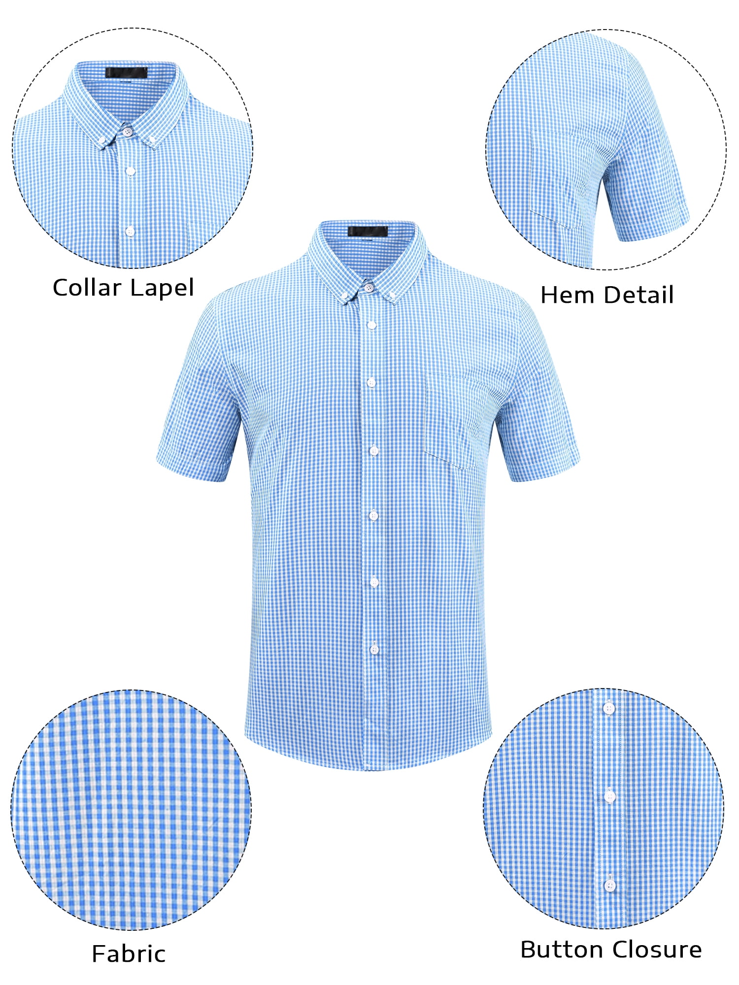 DARING DIVA Men's Gingham Tartan Button Short Sleeve Business Plaid Dress Shirt XL Blue