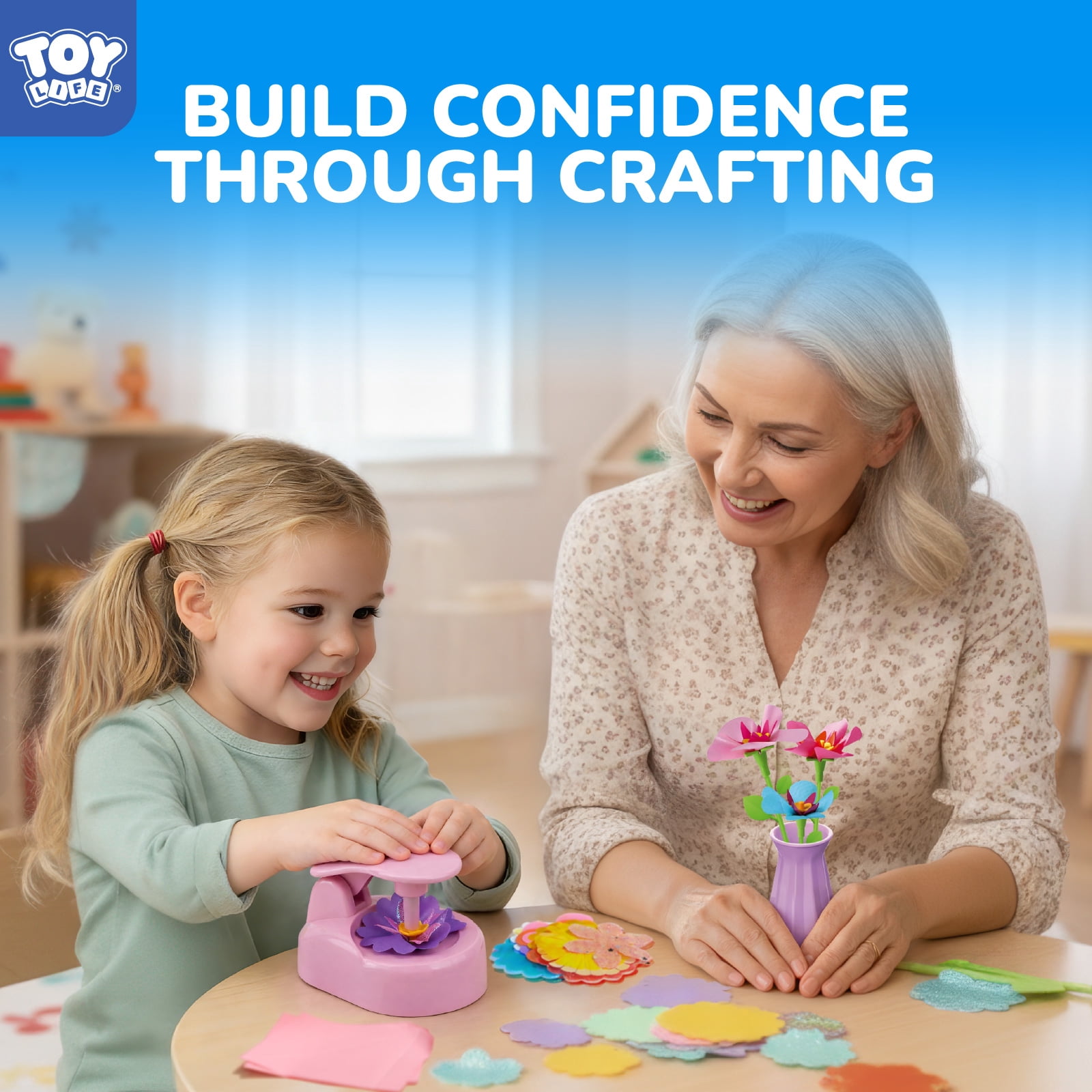 Toy Life DIY Flower Maker for Kids - Fabric Flower Bouquet Craft Kit for Girls 5-8 - Arts and Crafts Kits for 7 Year Old Girls - Flower Making Toy - Birthday Gift for 6 8 Year Old Girls