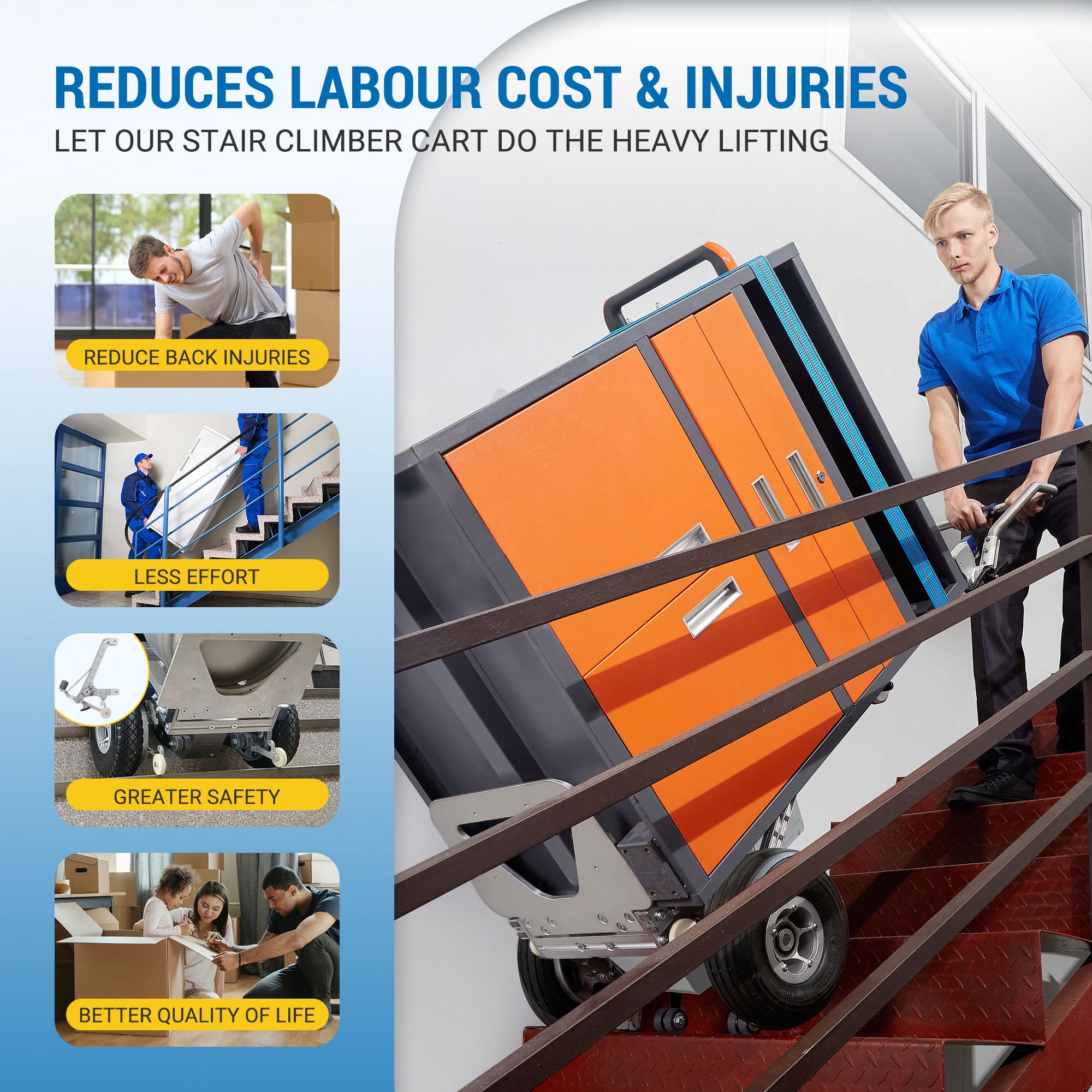 XSTO ZW7250GC 550 LBS Powered Stair Climbing Hand Truck Dolly Cart For Moving, Heavy Duty Stair Climbing Hand Truck with Foldable Handle and Brake System